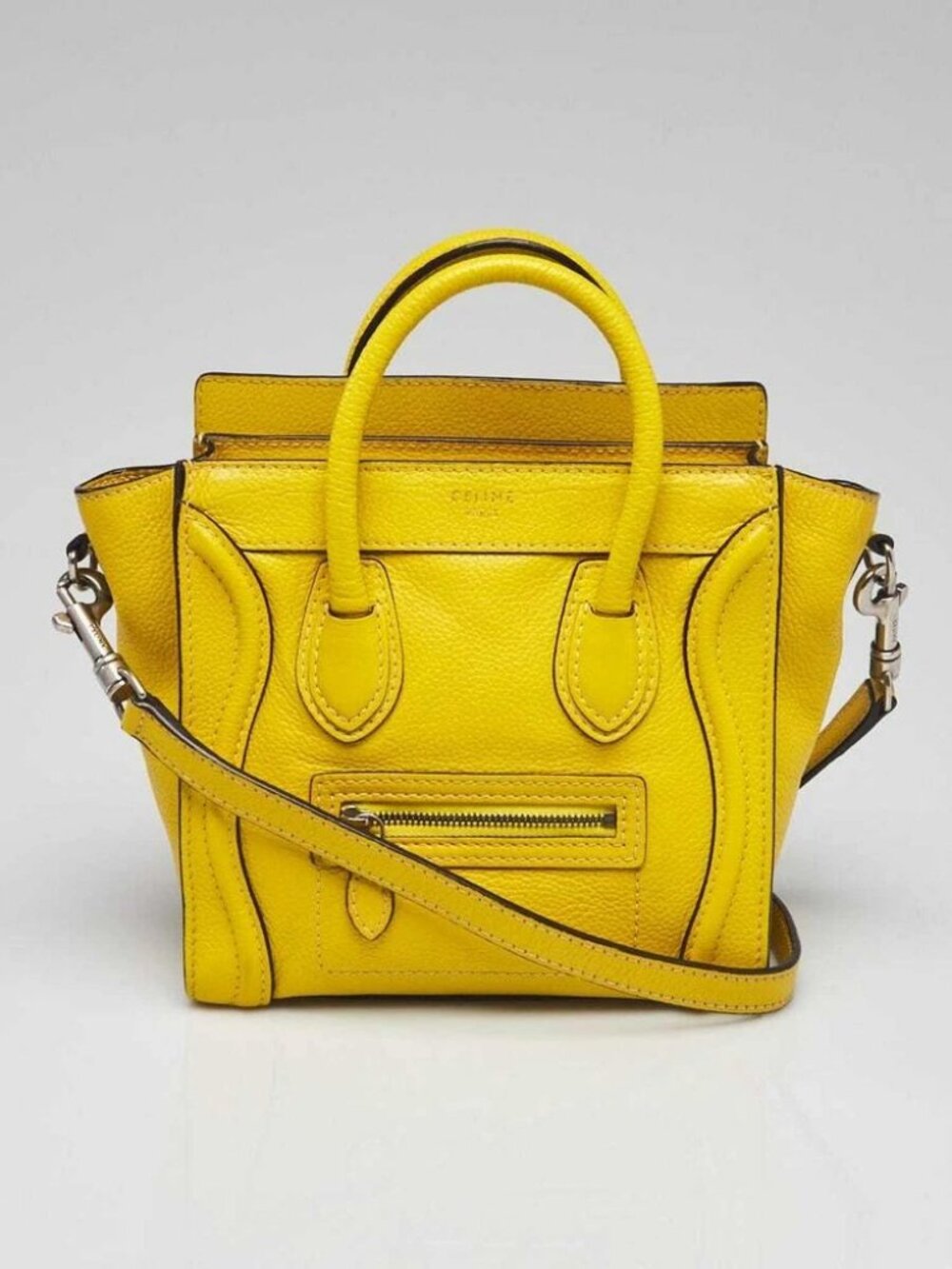 Celine Yellow Drummed Leather Nano Luggage Tote Bag
